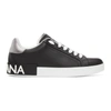 Dolce & Gabbana Portofino Sneakers In Black Leather With Silver Inserts In Black/silver