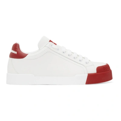 Dolce & Gabbana Portofino Rubber-toe Leather Trainers In Red