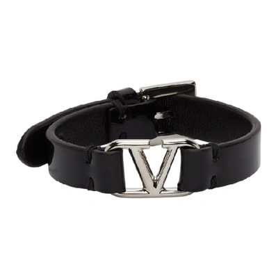 Valentino Garavani Valentino Black  Patent Vlogo Bracelet In 0no Black