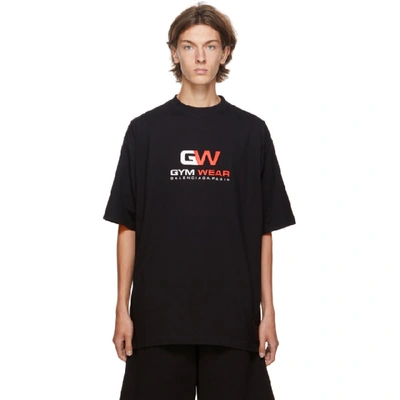 Balenciaga Logo Gym Print Cotton Jersey T-shirt In Black