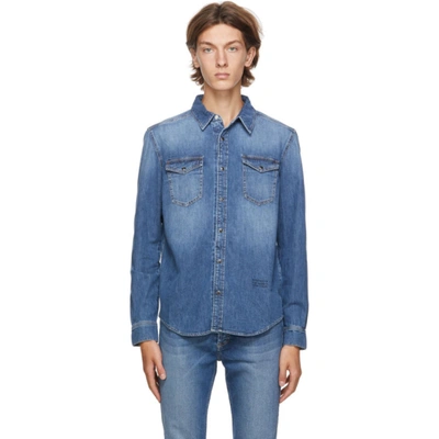 Givenchy Logo Embroidered Denim Shirt In Blue