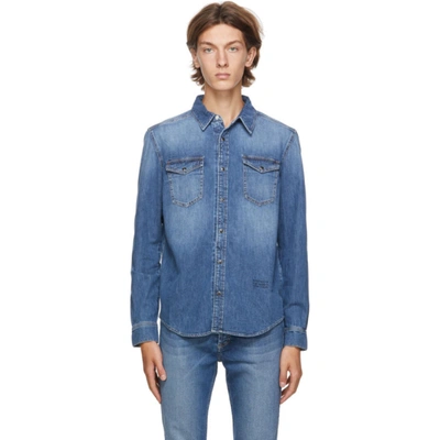 Givenchy Logo Embroidered Denim Shirt In Medium Wash