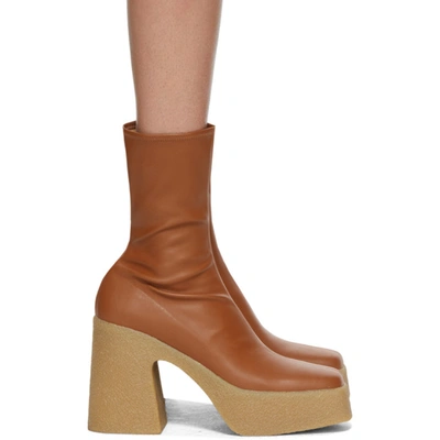 Stella Mccartney Vegetarian Leather Platform Ankle Boots In Light Brown