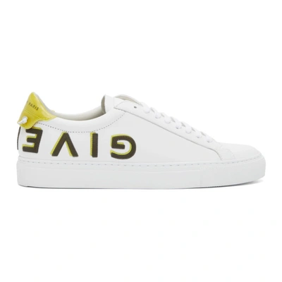 Givenchy White & Yellow Reverse Logo Urban Knots Sneakers In 111-white/y