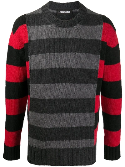 Les Hommes Contrast Stripe Panelled Jumper In Black