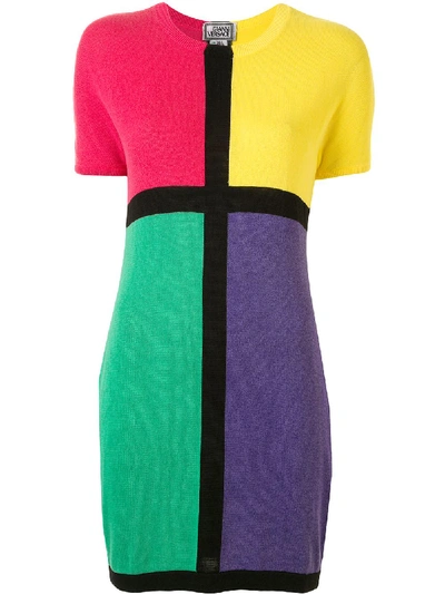 Pre-owned Versace Colour Block Knitted Dress In Multicolour