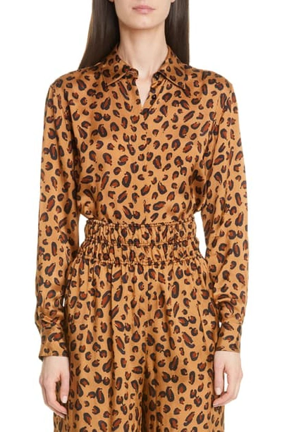 Rosetta Getty Leopard-print Satin-twill Shirt In Camel