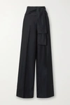 VICTORIA VICTORIA BECKHAM BELTED PLEATED WOOL-TWILL WIDE-LEG PANTS