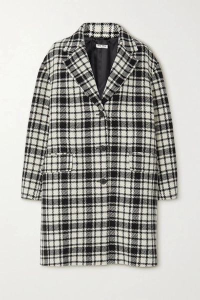 Miu Miu Oversized Coat In Virgin Wool With Checked Motif In Black