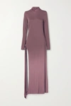 Attico Turtleneck Jersey Dress W/ Side Cutout In Plum