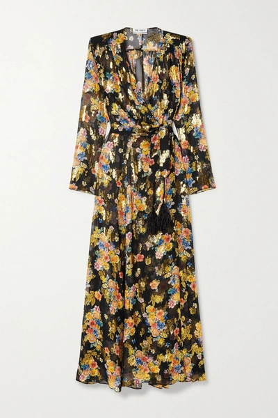 Attico Floral-print Fil Coupé Silk-blend Chiffon Wrap Maxi Dress In Black