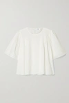 ANINE BING ELOISE CROCHET-TRIMMED PLEATED COTTON-VOILE BLOUSE