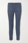 Nili Lotan Jenna Cropped Frayed Cotton-blend Twill Slim-leg Pants In Navy