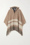 BRUNELLO CUCINELLI HOODED FRINGED STRIPED KNITTED PONCHO