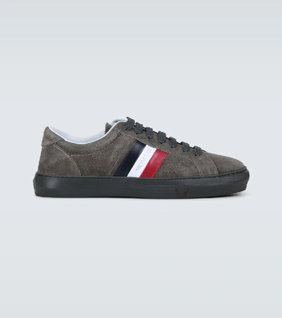 Moncler New Monaco Suede Sneakers In Grey