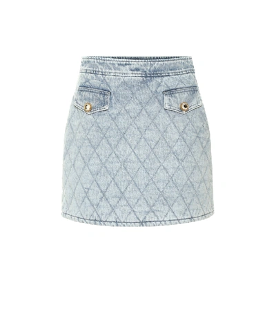 Alessandra Rich Quilted Denim Mini Skirt In Blue