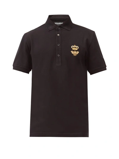 Dolce & Gabbana Piqué Polo Shirt With Lurex Embroidery In Black