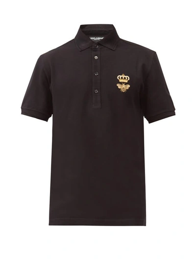 Dolce & Gabbana Embroidered Piqué Polo Shirt In Black