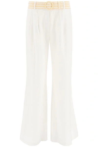 Zimmermann Amelie Belted Linen Wide-leg Pants In White