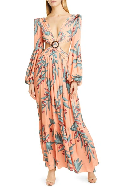 Patbo Foliage Print Cut-out Dress In Coral