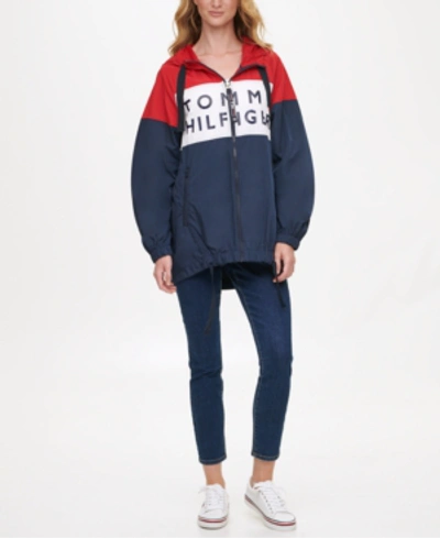 Tommy Hilfiger Colorblocked Windbreaker Jacket, Created For Macy's In Navy Multi