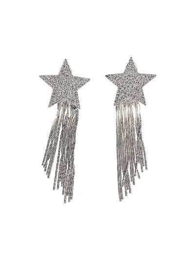 Saint Laurent Star Tassel Drop Earrings In Silver