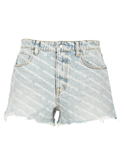 Alexander Wang T T By Alexander Wang Diagonal Logo Shorts In Light Blue