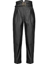 PINKO BELTED FAUX-LEATHER TROUSERS