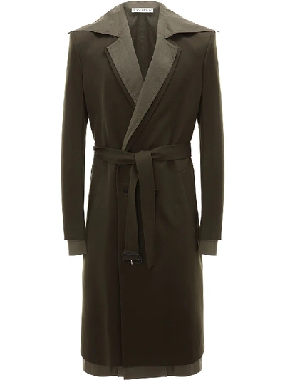 Jw Anderson Double-layer Belted Wool-gabardine Overcoat In Green