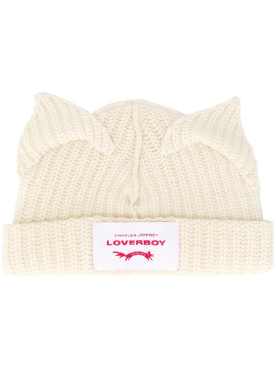 Charles Jeffrey Loverboy Cat Ears Chunky Knit Beanie In Neutrals