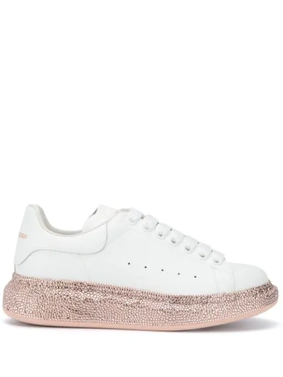 Alexander Mcqueen Oversized Crystal Sole Trainers In White,pink