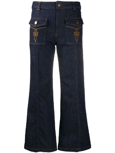 See By Chloé Pocket Detail Kick Flared Jeans In Dark Wash