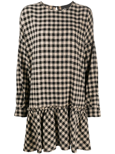 8pm Checkered-print Flared Dress In Neutrals