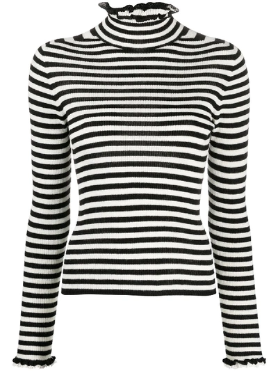 Philosophy Di Lorenzo Serafini Turtle-neck Striped Sweater With Ruffles In B In Black