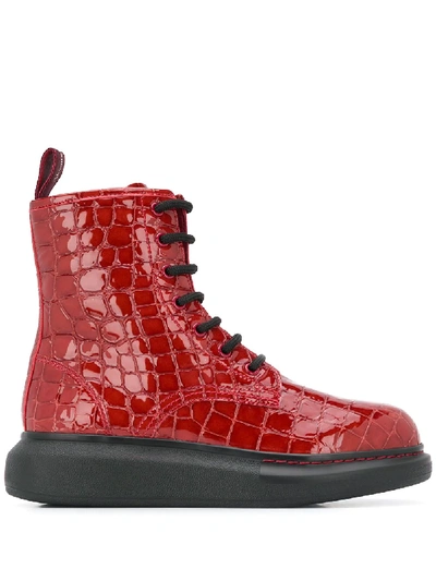 Alexander Mcqueen Hybrid Lace-up Boots In Red
