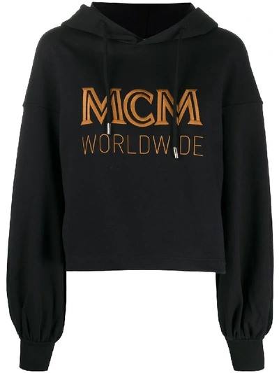 Mcm Logo-print Cropped Hoodie In Black
