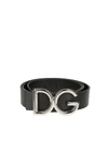 DOLCE & GABBANA BLACK LEATHER BELT FEATURING SILVER D&G BUCKLE