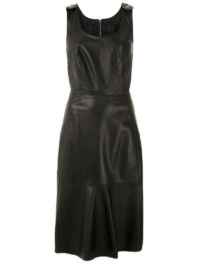 À La Garçonne Leather Midi Dress In Black