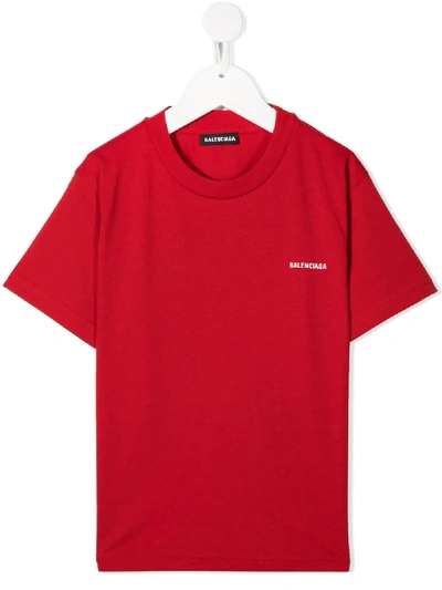 Balenciaga Kids' Logo Print T-shirt In Red