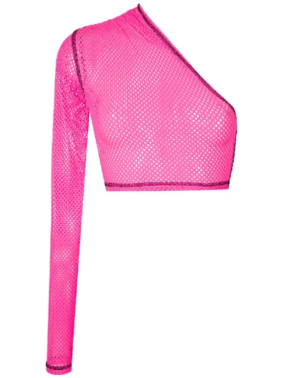 À La Garçonne Mesh Asymmetic Cropped Top In Pink