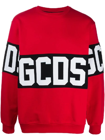 Gcds Long Sleeve Block Color Logo Sweater In Red