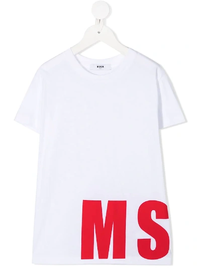 Msgm Kids' Logo Print Crewneck T-shirt In White