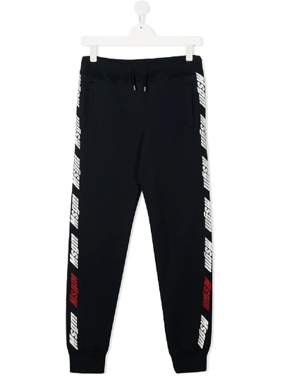 Msgm Teen Logo Print Joggers In Blue
