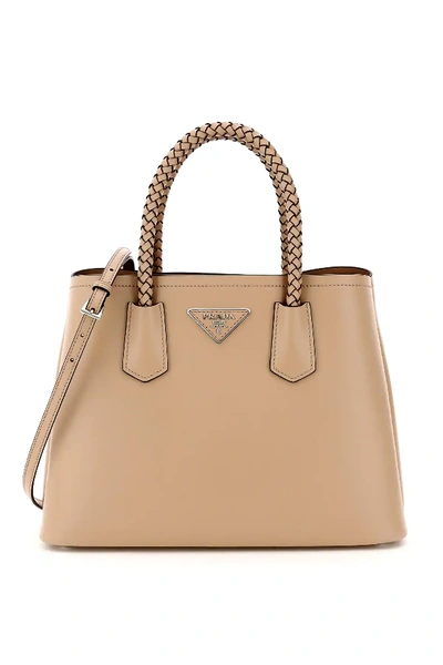 Prada Tote Bag With Braided Handles In Beige