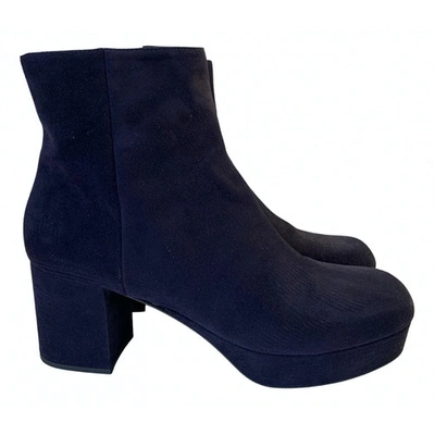 Pre-owned Prada Navy Suede Ankle Boots