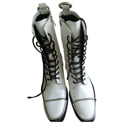 Pre-owned Alexander Wang White Patent Leather Ankle Boots