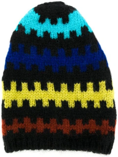 Plan C Geometric Embroidered Beanie Hat In Black