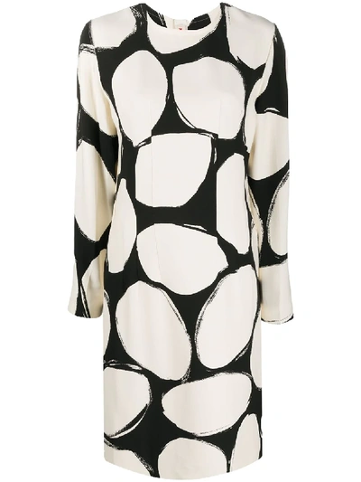 Marni Longuette Dress In Cream And Black Colour In White