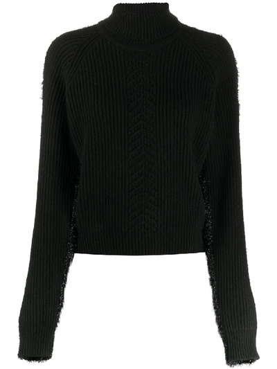 Maison Margiela Turtleneck Ribbed Fuzzy Jumper In Black