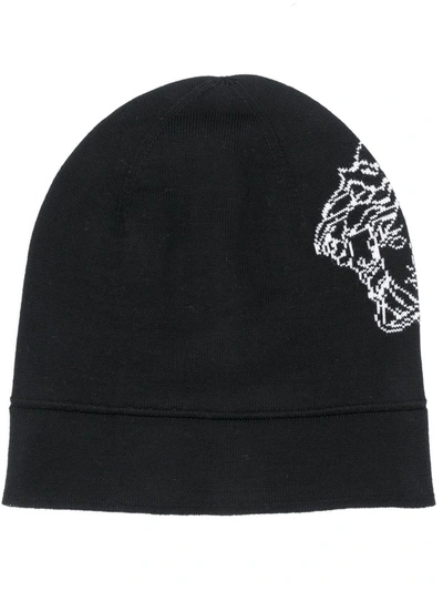 Versace Medusa Motif Knitted Beanie In Black